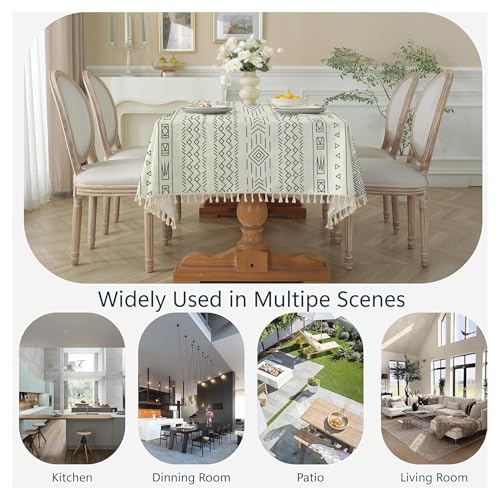 Image of Cortina Tablecloth for Dining Table Waterproof Table Cover, Cotton Linen Fabric Rectangle Tablecloth (Boho-Full, 6 Seater)
