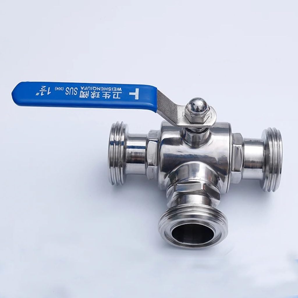 valvola a sfera, valvola a sfera in acciaio inox, Valvola a sfera a 3 vie in acciaio inossidabile SS304, valvola a sfera a forma di T con filettatura esterna di grado sanitario for produzione di birra