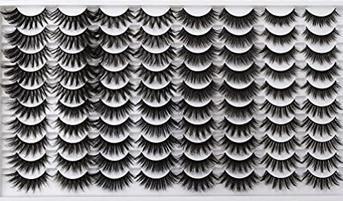 Fluffy False Eyelashes 40 Pairs Natural Look to Dramatic Faux Mink Lashes Bulk Wholesale 18MM Long Thick Volume 8 Styles Mixed Fake Eyelashes Wispy Crossed Strip Handmade Eye Lashes by Yawamica