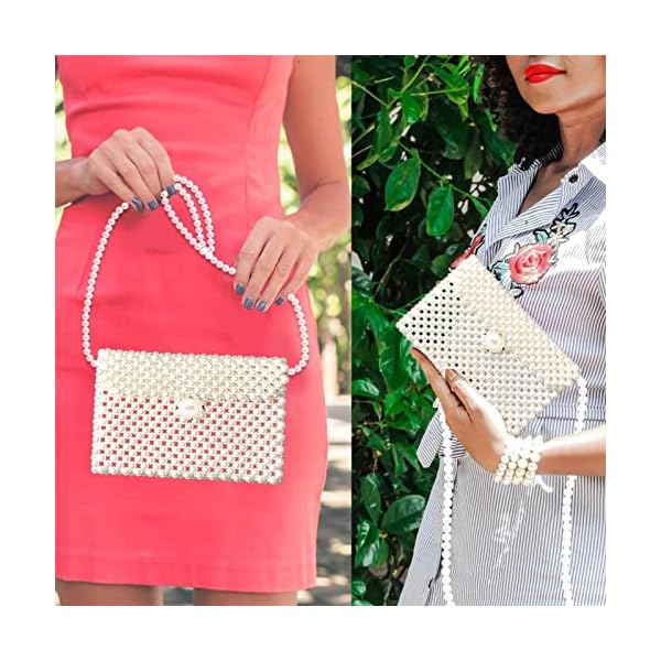 FUNDI White Pearl Purse Shoulder Bag for Women Purse Pearl Beaded Clutch Bag Crossbody Beaded Clutch Evening Bag for Prom Party Wedding Date - Image 7