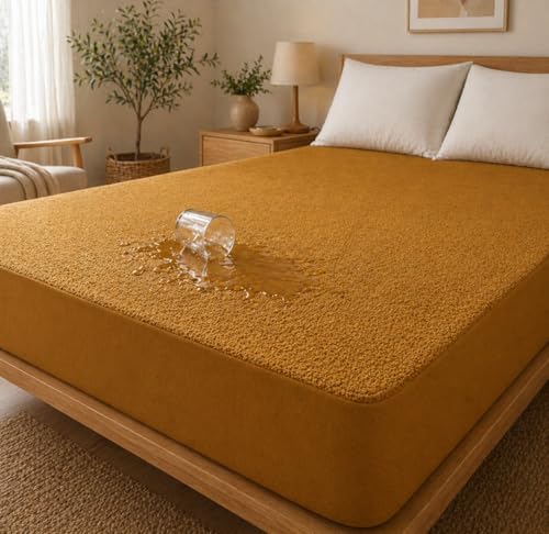 Image of Premium Waterproof Mattress Protector Cover Single Bed | Breathable Terry Cotton Bed Protector, Single Bed (72 X 36, 6 X 3 Feet - 2 to 10 inch - Beige)