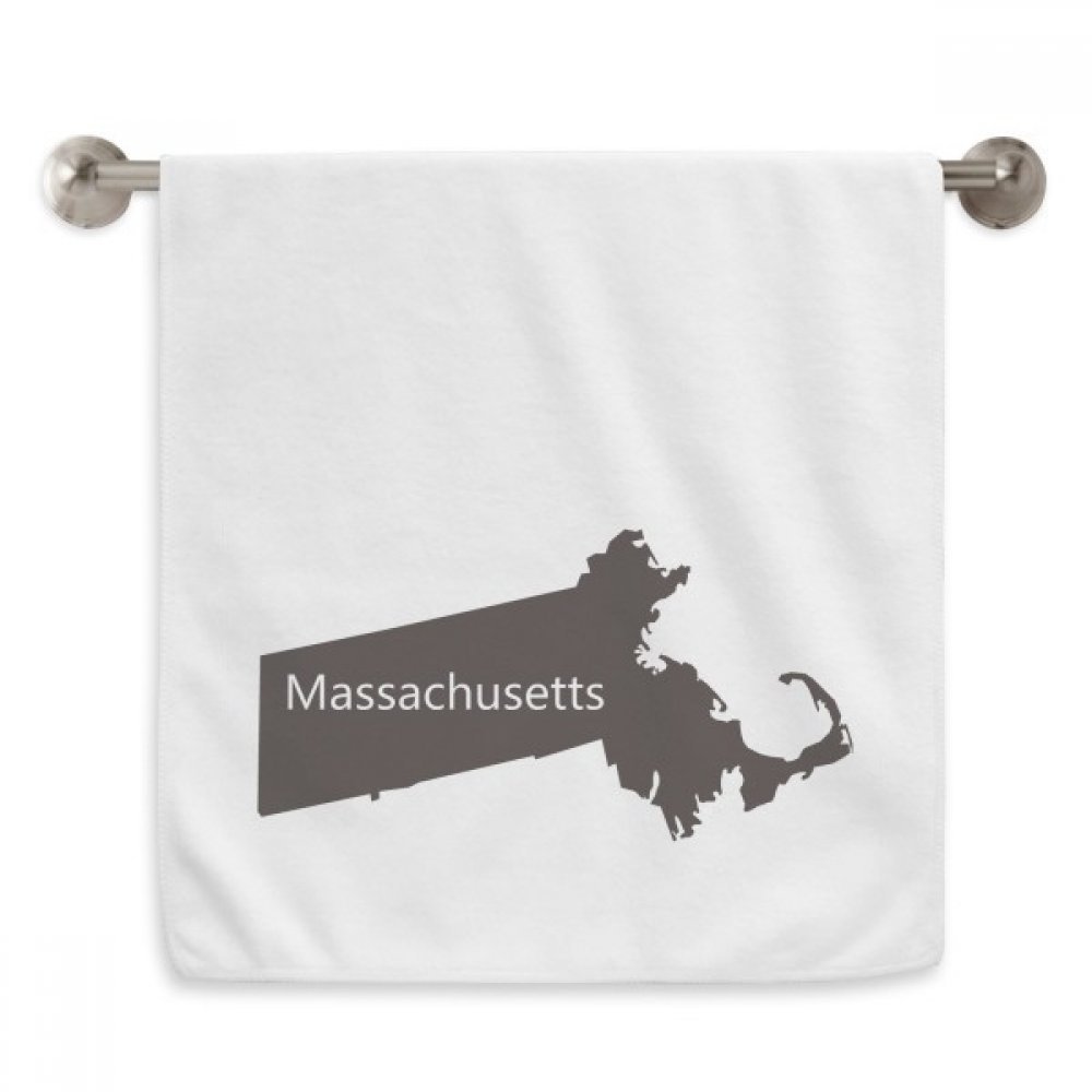 Serviette de toilette silhouette carte Massachusetts 33x74 cm blanche
