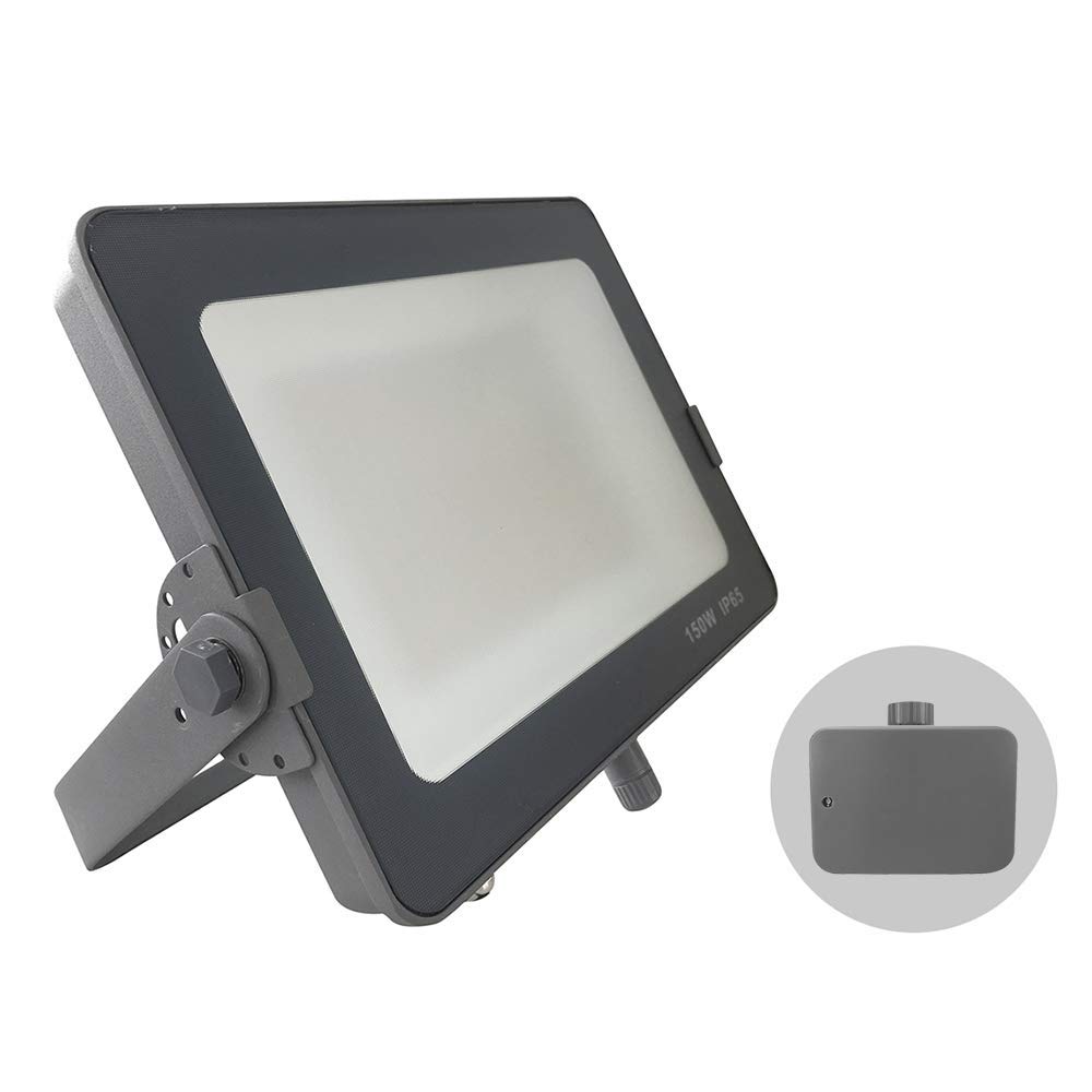 Vdllqyn 150 Watts 50W 4500-5000Lms, Grey Casing Outdoor Ip65 Led Floodlight With Photocell Dusk Till Dawn Sensor, Energy Saving Security Light, Tri-Colour(150 Watts)