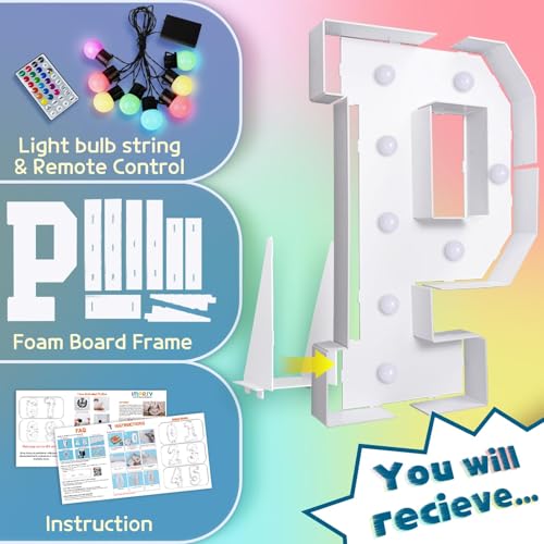 Image of Imprsv Colorful 3FT Marquee Letters P, 18 Colors Large Light up Letters | RGB with Remote, Birthday Party Decorations Anniversary Wedding Decorations Assembly Required 21 Pcs Accessory Set