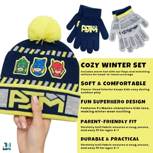 Image of PJ Masks Winter Hat and 2 Pair of Gloves or Mittens Set (Age 2-7)