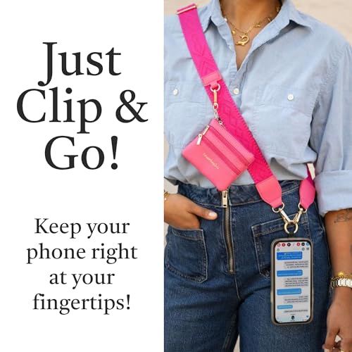 Image of Save the Girls Original Clip and Go Phone Strap Pattern (Classic - Magenta) - Crossbody Phone Strap Chain with Zipper Wallet Pouch - Phone Lanyard Zippered