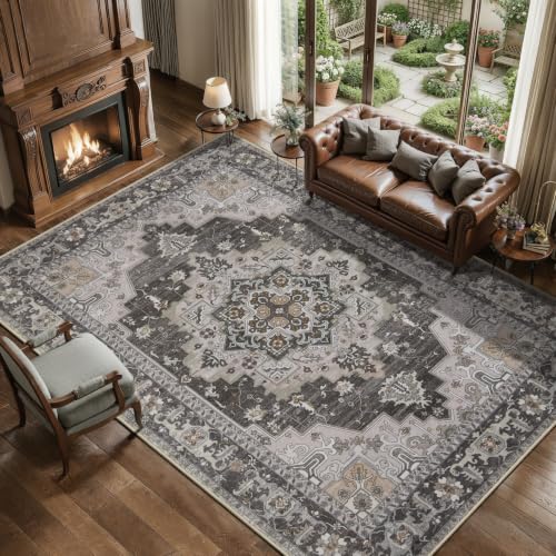 Image of Tangsoo 8x10 Washable Area Rugs for Living Room, Vintage Non Slip Large Rug