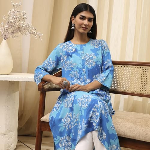 Image of BIBA Women Rayon Viscose Straight Fit Straight Printed Kurta