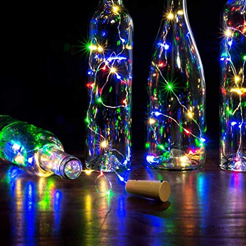 Image of K D Bottle Lights with Cork, Battery Operated LED Cork Shape Copper Wire Colorful Fairy Mini String Lights (Multi Color,Battery Powered) (Pack of 2)