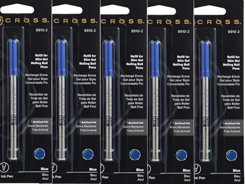 5 Cross Genuine Blue Slim Gel Rolling Ball Refill for Spire, Screw Century and Click refillable Gel Ink Rollerball Pens (Bulk Pack) (Blue) 8910-2 image 2