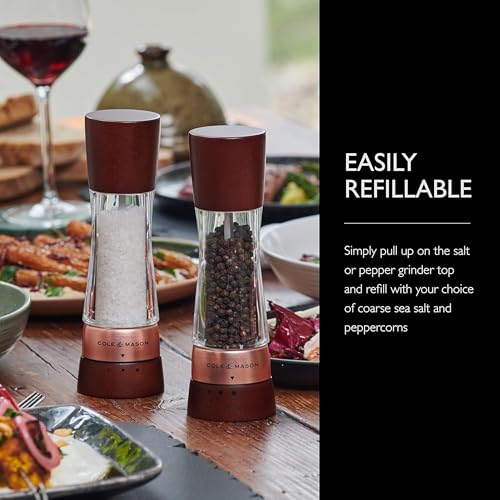 Image of Cole & Mason Derwent Pepper Mill - Gourmet Precision Pepper Grinder - Refillable Seasoning and Spice Tools - Adjustable Black Peppercorn Grinder Settings - Rose Gold