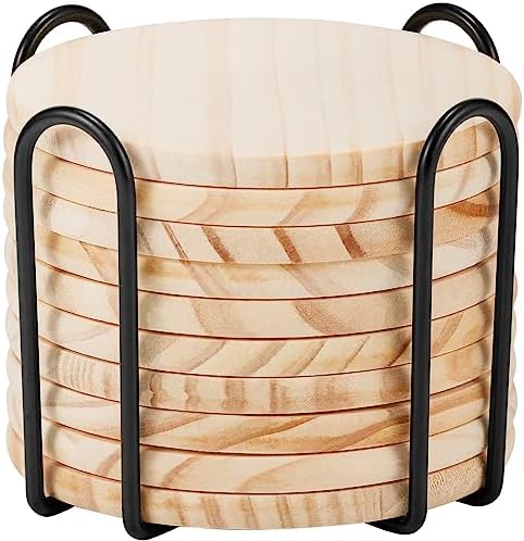 10Pcs Wooden Coasters for Drinks-Natural Wood Drink Coasters Set for Modern Home Decor,Coasters for Coffee Table Unfinished Wood for Wedding Decoration/Blank Coasters Wood DIY Drawing Wood Engraving