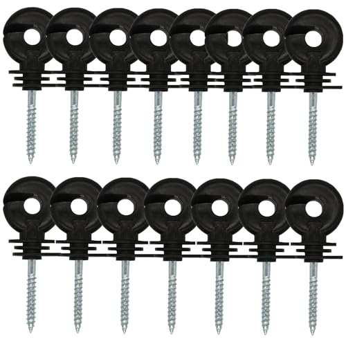 TorSor 15 Pack Electric Fence Insulator Black Screw-in Nail Insulators Fence Post Insulator Ring Holder for Electric Fence Polywire Electric Fencing Aluminum Wire Poly Wires Garden Wooden Posts Stakes