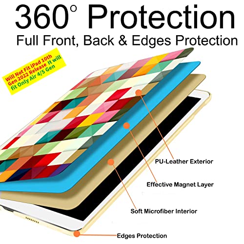 Image of DuraSafe Cases for iPad Air 5th 4th 6th 11th [ Air 11 /6 2024 /5 2022 /4 2020 ] A2588 A2316 MYFQ2HN /A MYFN2HN /A MYFQ2HN /A UltraSlim Printed Smart PU Leather Flip Folio Book Cover - Color Grid