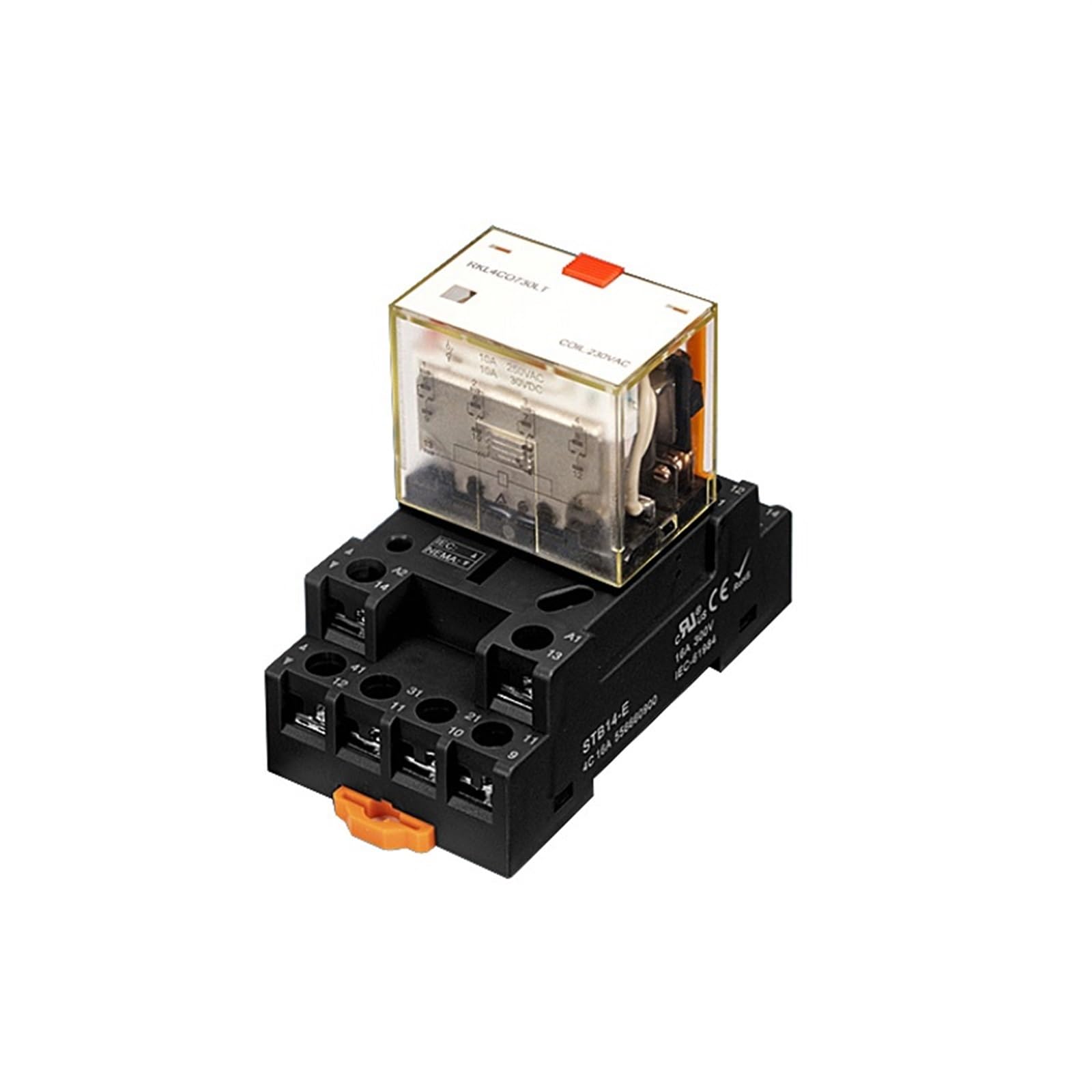 Relé RKL4CO-LT AC 230V con indicador LED y botón de prueba SYB14 E 7