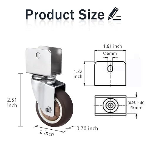 Miniatura 2 de Juego de 4 ruedas resistentes con soporte en U de 2 pulgadas, repuesto para cama de bebé. Apertura de 0.98 pulgadas
