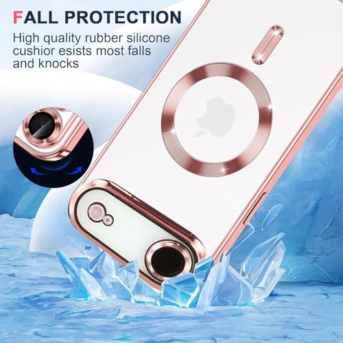 Image of VONZEE Electroplating Transparent Clear Logo Back Cover TPU Compatible with iPhone 17 Air, Compatible with Magsafe, Full Body & Individual Camera Protection for Each Lens for Men & Women (Rose Gold)