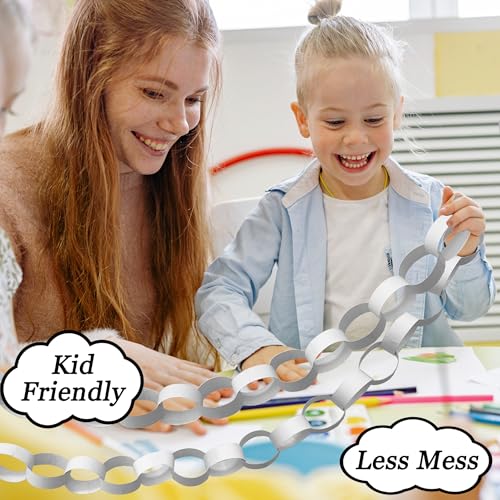 Image of Origami Joy 300 White Paper Chain Strips for Crafting. No Glue or Tape Needed. Kid Friendly & Family Fun. Yields Over 50 Feet of Paper Chains for Party or Classroom Decorations (White)