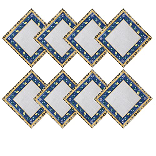 Home Bargains Plus Provence Blue Lemon Mediterranean Garden Country French Fabric Napkins, Indoor Outdoor, Stain And Water Resistant, Wrinkle Free Napkins, Set Of 8 Napkins #TOP14