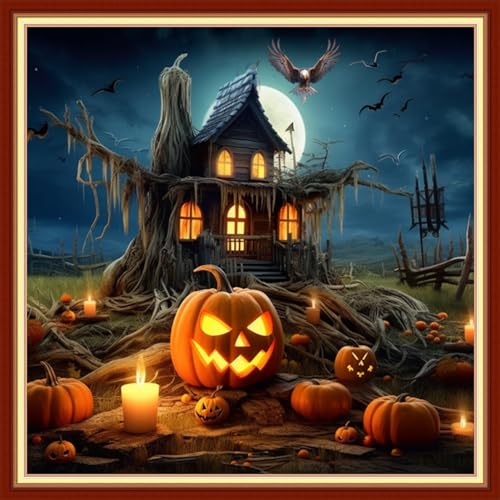 Image of Funxvoot Stamped Cross Stitch Kits Beginners Full Range of Embroidery Kits for Adults 11CT Embroidery Patterns Needlepoint kits Printed Cross Stitch Kits- (Magic house 18x18 inchs)