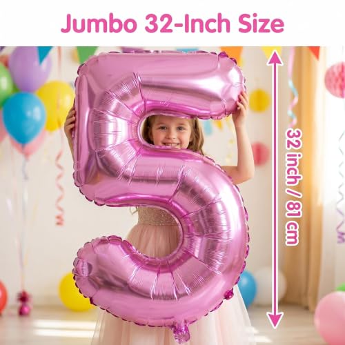 Image of YPSelected 32 Inch Large Foil Helium Number Balloon Birthday Wedding Party 0-9 (Pink, 5)