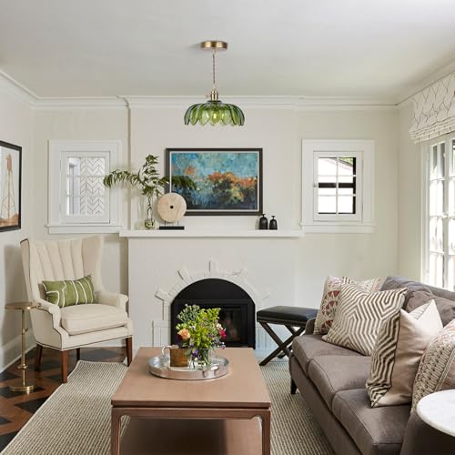 CLARSYNE Vintage Green Glass Pendant Light Fixture with Switch, Gold Hanging Lamp for Kitchen Island, Dining Room, Bedroom, Farmhouse, Industrial, Modern Ceiling Lighting, Rustic Flower Lantern CLARSYNE Vintage Green Glass Pendant Light Fixture with Switch, Gold Hanging Lamp for Kitchen Island, Dining Room, Bedroom, Farmhouse, Industrial, Modern Ceiling Lighting, Rustic Flower Lantern