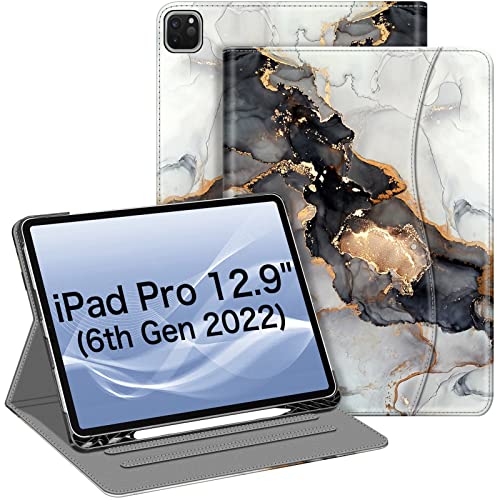 Custodia compatibile con iPad Pro da 12.9 pollici generazione custodia intelligente multi-angolo con portapenne e tasca spegnimento automatico marmo