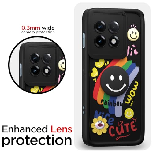 Image of Pikkme Back Cover for OnePlus 11R 5G | Soft Silicone| Cute Rainbow Smile & 3D Cartoon Flower Design | Shockproof Raised Camera Protection Bumper Case (Black)