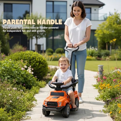 Image of Baybee Roady Pro Ride on Car for Kids | Baby Push Ride on Jeep with Parental Handle & Safety Guardrail | Rideons Toy Car with Backrest, Light & Music | Baby Ride on Cars for Kids 1-3 Years (Orange)