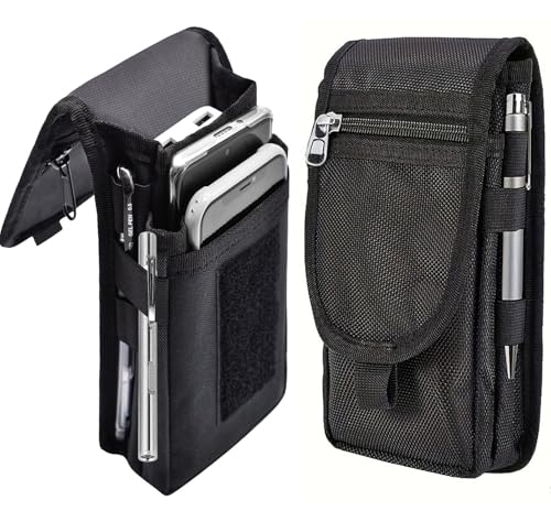 Dual Cell Phone Holster Tactical Pouch One Case Two Phones Double Holsters Belt Holder Molle Waist Bag for Moto G Play Power Stylus 5G, Samsung Galaxy S20 S21 S22 S23 S24 Ultra Plus FE A15 A14 A35 A25