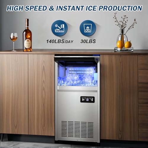 Fabricadora de hielo comercial 140 lbs/24H acero inoxidable miniatura 3