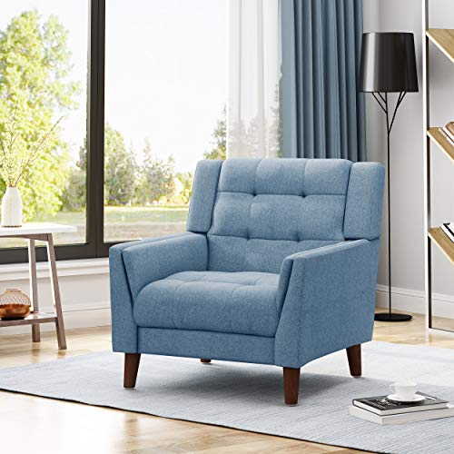 Christopher Knight Home Alisa Mid Century Modern Fabric Arm Chair, Blue, Walnut - Image 2