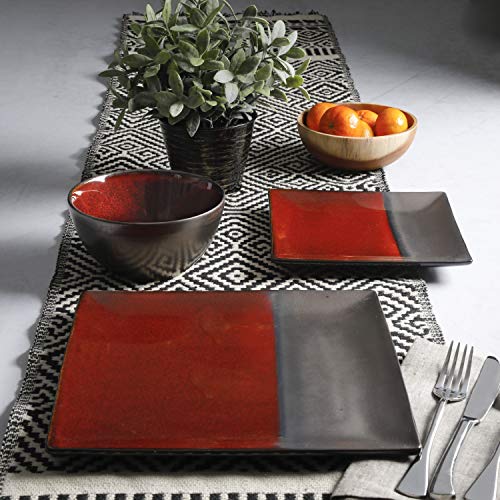 Image of Gibson Elite Decadence 12 Piece Reactive Glaze Dinnerware Set Service for 4, Red with Reactive Metallic Color -