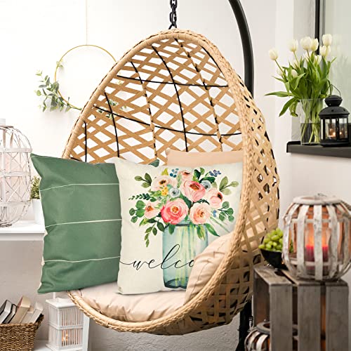Ygeomer Spring Pillow Covers 18X18 Set Of 4, Spring Summer Farmhouse Throw Pillow Cover Green Garden Linen Cushion Case For Home Decor #TOP6