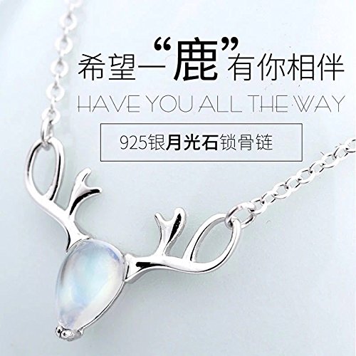Moonstone Necklace Pendant Women Girl Elk 925 Sterling Silver Chain Clavicle You Have A Deer Sen Deparent Of Simple Pendants Birthday Small Antlers