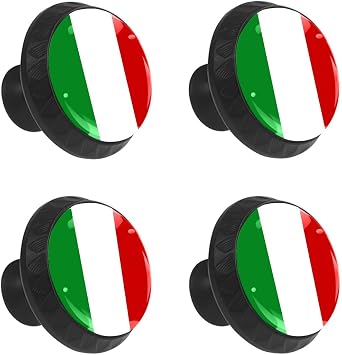 4 Pcs Cabinet Drawer Knobs Italian Flag Decorative Round Crystal Glass Furniture Drawer Handles Dresser Cupboard Pulls with Screws for Home Kitchen Office Bathroom Wardrobe