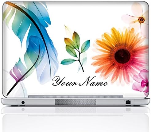 Meffort Inc Personalized Laptop Notebook Notebook Skin Sticker Cover Art Decal, Customize Your Name (15.6 Inch, White Flower Leaves)