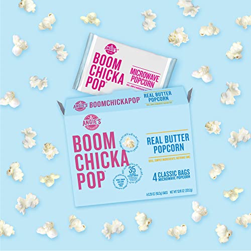 Image of Angie's BOOMCHICKAPOP Real Butter Microwave Popcorn, 3.29 oz. Classic Bags 4-Count (Pack of 6)