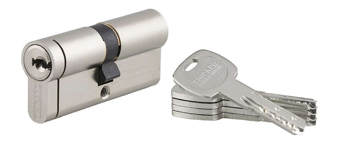 Transit 2 Schließzylinder 35 x 35 mm – Sicherheitssystem mit Nickel-Finish – für Eingangstür – Notfunktion – hergestellt in Frankreich – Lieferung mit 5 langen Schlüsseln THIRARD