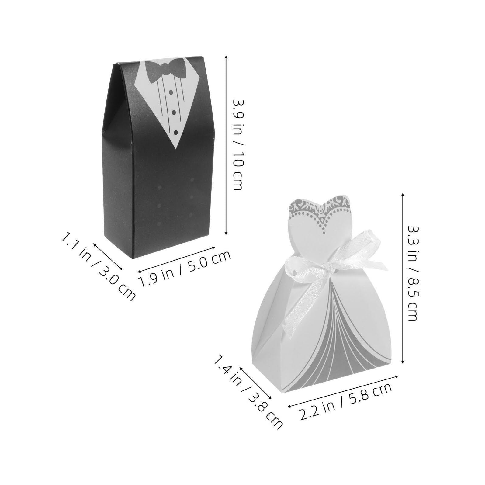 jojofuny 200 Cajas para Bodas Forma de Esmoquin y Vestido Cajas de Dulces Decorativas Plegables 200 Piezas para Regalos y Decoración de Fiesta Nupcial