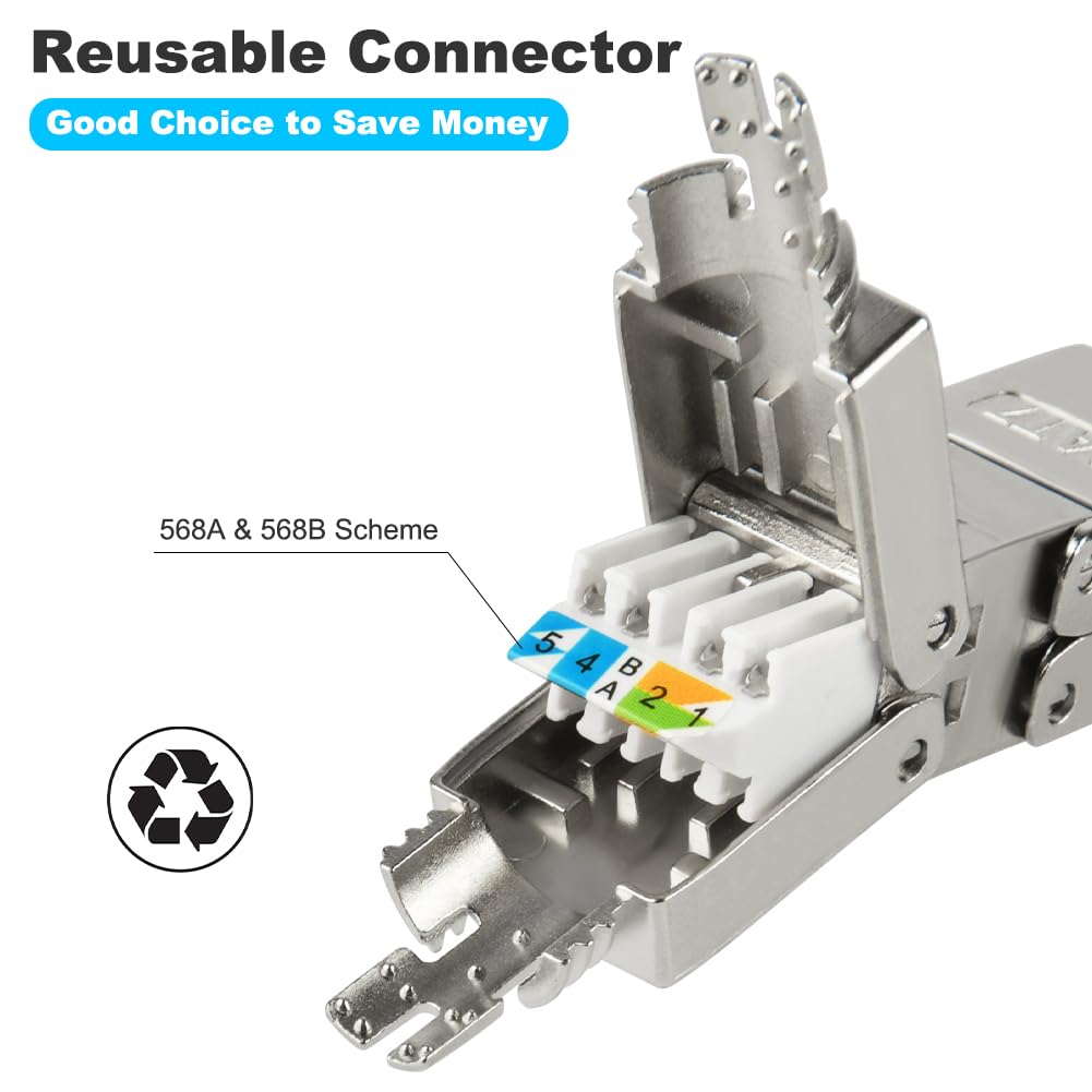 AXFEE 4-pak złączy RJ45, moduł przyłączeniowy łącznika Cat7, złącze Ethernet 8P8C, ekranowany przedłużacz sieciowy, adapter złącza LSA, modułowe złącze wtykowe do kabla Ethernet