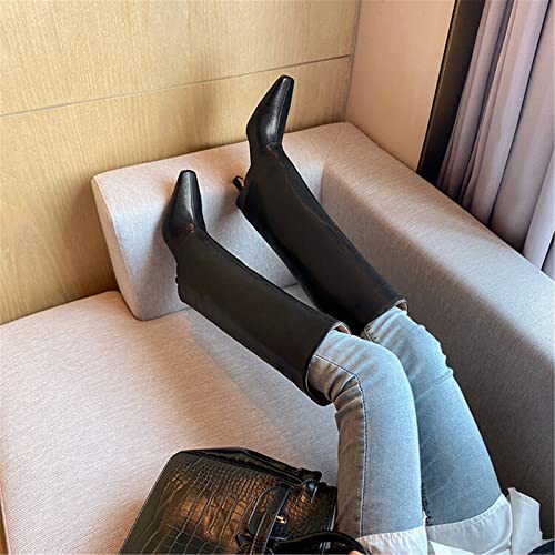 Goolita Women's Stiletto Heel Knee High Boots Square Toe Slip On Fold Over Boots For Women Leather Sewing Comfortable Dress Boots… #TOP5