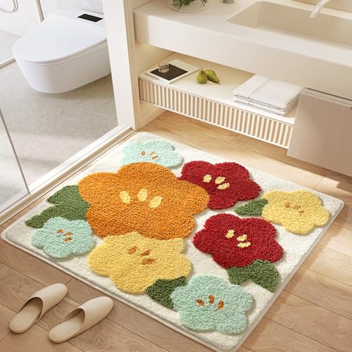 MeipingQu バスマット お風呂マット 浴室マット 60*60cm 足ふきマット 速乾マイクロファイバー トイレマット カラー04 お風呂 マット 玄関マット 速乾 滑り止め 正方形 かわいい ふわふわ シンプル 収納便利 低反発 おしゃれ ギフト