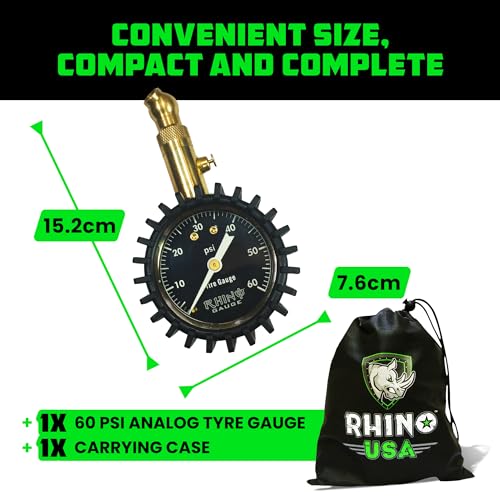 Rhino-USA-Heavy-Duty-Tyre-Pressure-Gauge-0-60-PSI-Certified-ANSI-B401-Accurate-Large-Glow-Dial-360-Swivel-Head-Solid-Brass-Hardware-Car-Tyre-Pressure-Gauge-for-Any-Car-Truck-Motorbike-RV