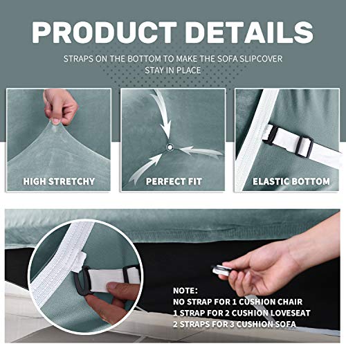 Chelzen Velvet Plush 4 Pieces Couch Covers For 3 Cushion Couch Super Stretch Anti Slip Spandex Sofa Slipcover Living Room Dogs Pets Furniture Protector With Elastic Bottom (Sofa, Stone Blue) #TOP2