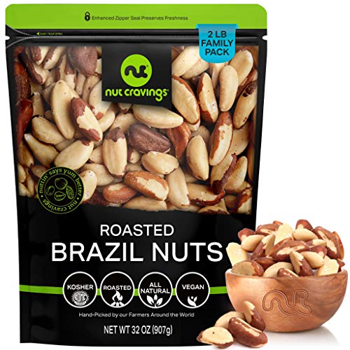 Roasted Brazil Nuts - Unsalted, No Shell, Whole (32oz - 2 LB) Packed Fresh in Resealable Bag - Trail Mix Snack - Healthy Protein Food, All Natural, Keto Friendly, Vegan, Kosher