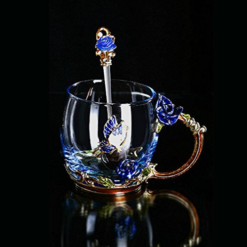 Gxone Tea Cup, Handmade Butterfly Blue Rose Coffee Mug Cups,12 Oz (Blue Rose) Ideal For Friend Wedding Anniversary Birthday Presents #TOP4