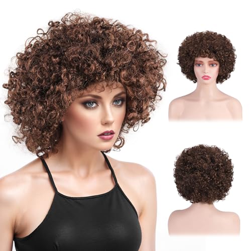 dellyy Peluca Afro Extragrande, Peluca Afro de 200 g, Cabello Afro Universal para Mujeres y Hombres, Peluca de Carnaval, Adecuada para uso Diario, Carnaval, Juegos de Rol, Halloween (marrón)