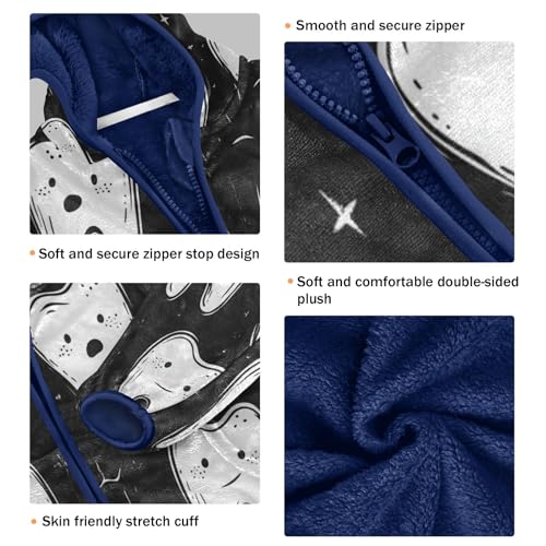 Tooth Characters on Black Toddler Fleece Jacket Girl Boys Hooded Fleece Jacket Coat Warm Outwear Zip-up 3-10T3