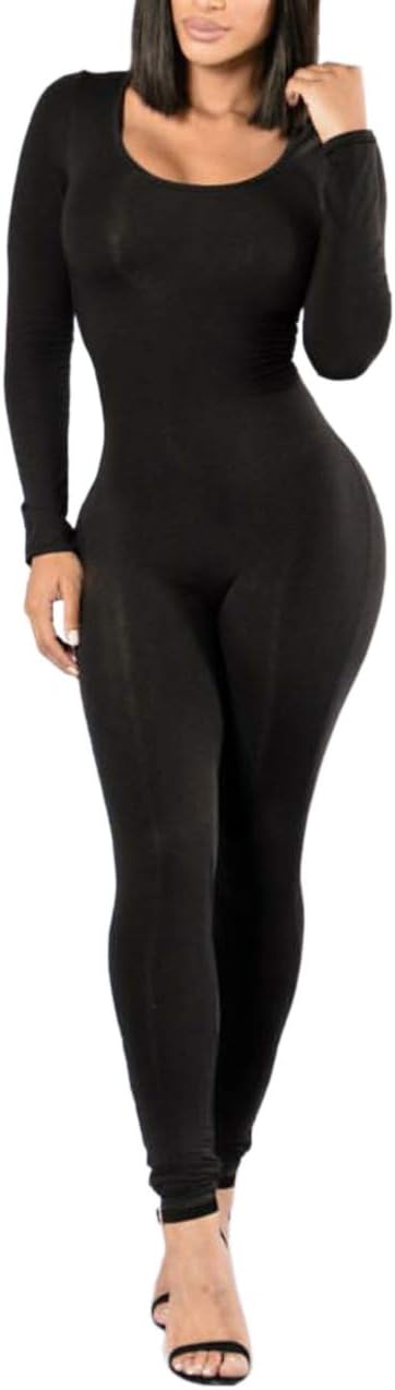 XUGWLKJWomen’s Black Long Sleeve Jumpsuits One Piece Catsuit Full Bodysuit Bodycon Clubwear Jumpsuits Romper